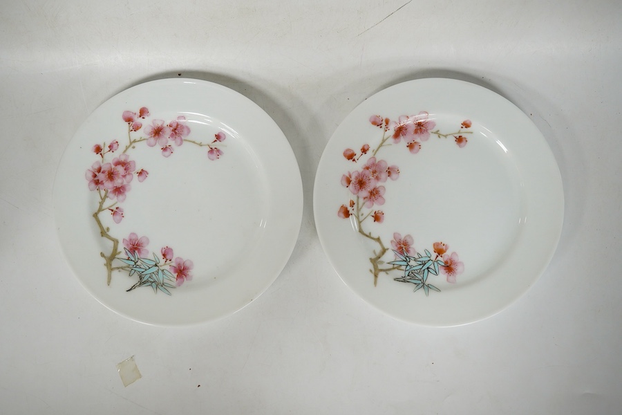 A pair of Chinese plum blossom plates, Mao Zedong pattern, 15cm diameter. Condition - good.